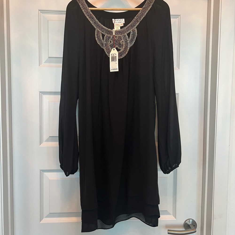 Chic Black Dress with Silver Detailing